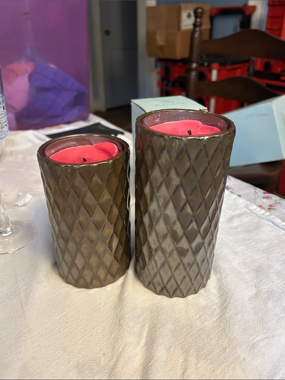 Partylite Decorative Bronze Patterned Glass Candle Holder 2 holders
